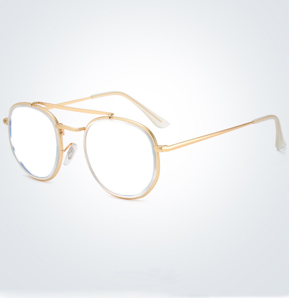 Double Bridge Round Gold Frame Retro Reading Glasses +0.75 +1 +1.25 +1.5 +1.75 +2 +2.25 +2.5 +2.75 +3 +3.25 +3.5 +3.75 +4 To+6