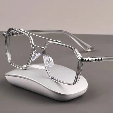 Double Bridge Square Glasses Women Men Anti-blue Light Vintage Transparent Computer Eyewear Metal Frame Clear Eyeglasses