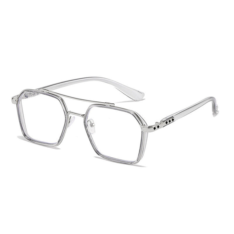 Double Bridge Square Glasses Women Men Anti-blue Light Vintage Transparent Computer Eyewear Metal Frame Clear Eyeglasses