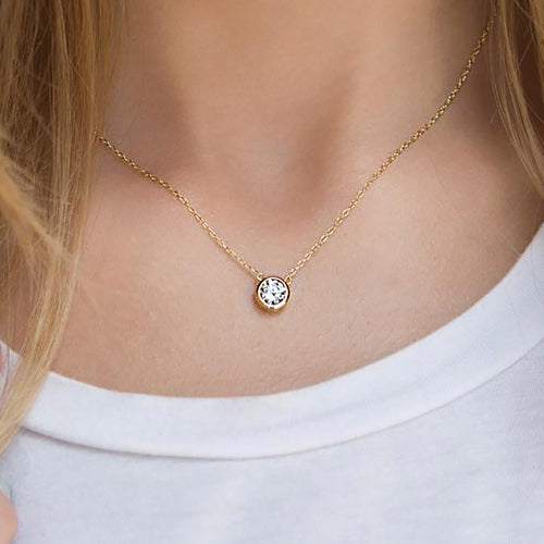 Double Fair Shiny Pendant Necklaces For Women Classical Round Crystal Choker Necklace Rose Gold Plated Fashion Jewelry