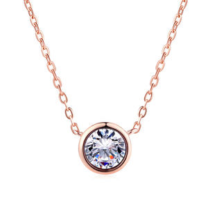 Double Fair Shiny Pendant Necklaces For Women Classical Round Crystal Choker Necklace Rose Gold Plated Fashion Jewelry