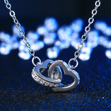 Collana girocollo con doppio cuore d'amore Collana girocollo da donna in argento sterling 925 pregiato Collane con ciondolo in argento per festa di fidanzamento 