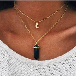 Double Moon Necklace Natural Stone Pendant Golden Chain necklaces Birthday Gift Valentine's Day Mother's Day Gifts Jewelry