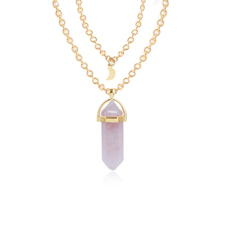 Double Moon Necklace Natural Stone Pendant Golden Chain necklaces Birthday Gift Valentine's Day Mother's Day Gifts Jewelry