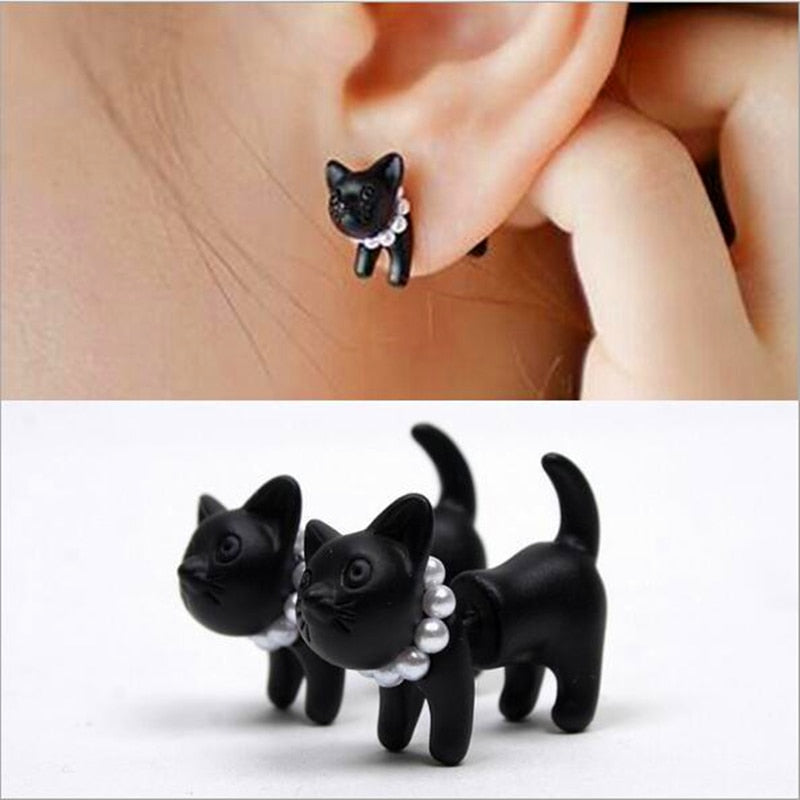 Double Sided Animal Earring Lovely Animal Korean Hot Cute Cartoon Cat Earrings For Girl Women Gift with ABS Plastic Pearl E052.