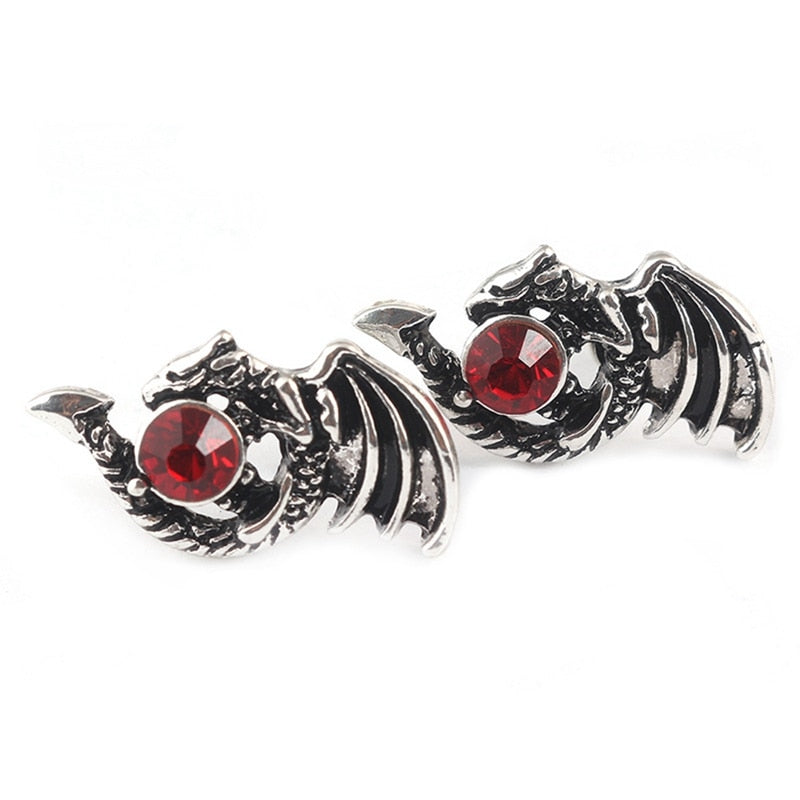Dragon Stud Earrings alloy Punk Earrings for Men Garnet Stone Men Jewelry