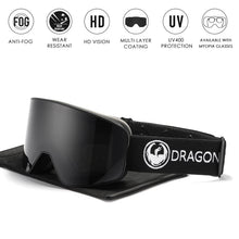 Carica l'immagine nel visualizzatore di Gallery, Dragon Winter Snowboard Goggles  Anti Fog Coating Sun Glasses UV400 Protection Optimized Lenses Goggle Design D292