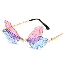 Load image into Gallery viewer, Dragonfly Steampunk Sunglasses Retro Gradient Transparent Lens UV400 Sunglasses Women Frameless 2023 Glasses Women