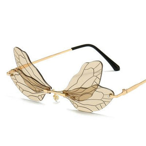 Dragonfly Steampunk Sunglasses Retro Gradient Transparent Lens UV400 Sunglasses Women Frameless 2023 Glasses Women