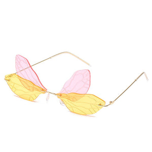 Dragonfly Steampunk Sunglasses Retro Gradient Transparent Lens UV400 Sunglasses Women Frameless 2023 Glasses Women