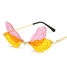 Load image into Gallery viewer, Dragonfly Steampunk Sunglasses Retro Gradient Transparent Lens UV400 Sunglasses Women Frameless 2023 Glasses Women
