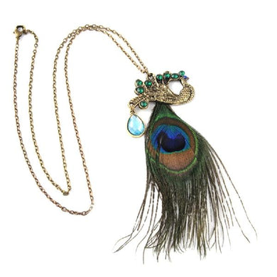 Fully-Jewelled Peacock Pendant Necklace Bohemian Phoenix Sweater Chain Ornament Christmas New Year Gift