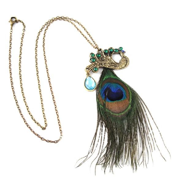 Fully-Jewelled Peacock Pendant Necklace Bohemian Phoenix Sweater Chain Ornament Christmas New Year Gift