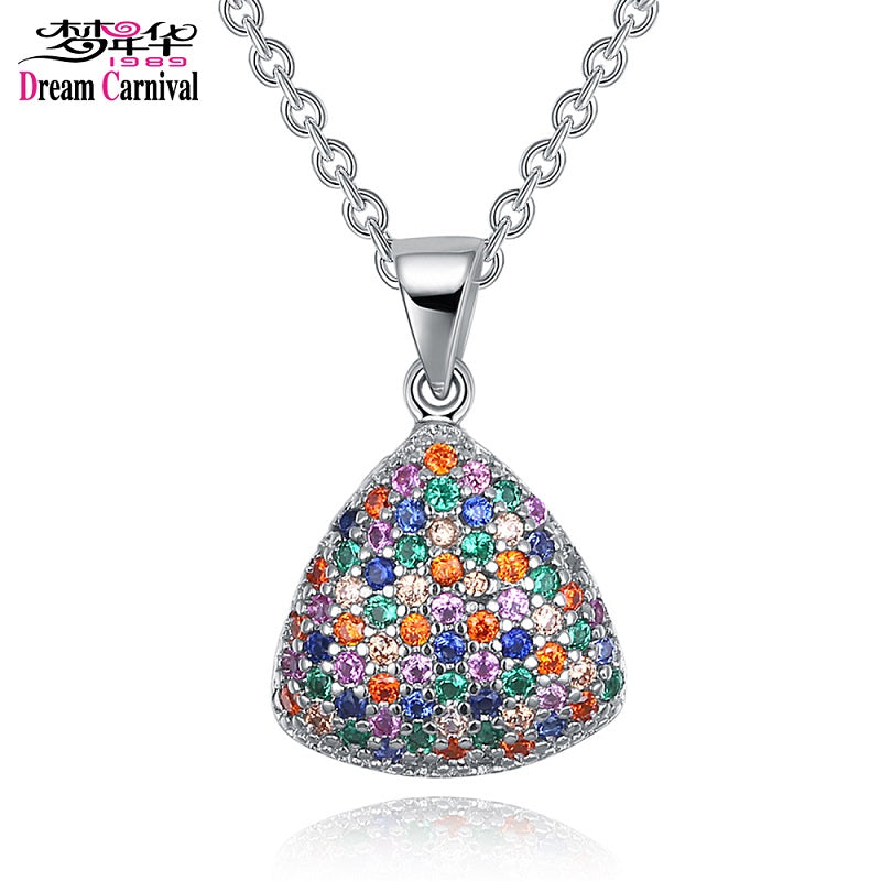 DreamCarnival 1989 Brand New Mix Colors Zircon Triangle Shape Pendant Necklace for Women Wholesale Gift Collar Mujer SZ05339MU