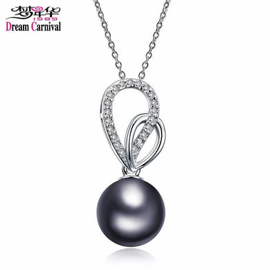 DreamCarnival 1989 Drop Synthetic Grey Pearl Pendant Necklace for Women Rhodium Color Wholesale Gift Kettingen Voor Vrouwen