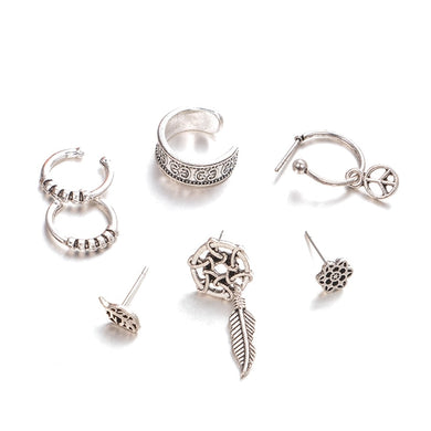 Dreamcatcher Leaves Seven Piece Earrings - Stud Earrings Set 7PCS Dream Catcher Earring Moon Stars Earings Ear Cuff Clips