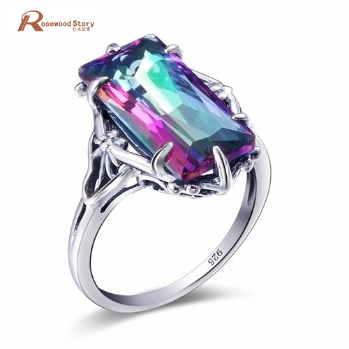Dreamcatcher Ring Rainbow Fire Mystic Topza Crystal Cocktail Ring Solid 925 Sterling Silver Women Vintage Evening Party Jewelry