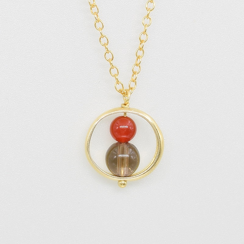 Dreams Stones Natural Smoky Quartz Pendants Necklaces Gold 925 Sterling Silver Charms Red Agate Gift Fine Jewelry Women #d013n