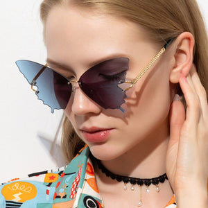 Dreamy Butterfly Shades For Womens Gradient Sunglasses Women Cat Eye 90s Popular Rimless Wing Sunglasses Cool Oculos UV400