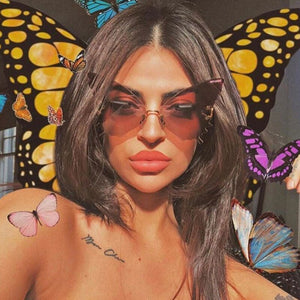 Dreamy Butterfly Shades For Womens Gradient Sunglasses Women Cat Eye 90s Popular Rimless Wing Sunglasses Cool Oculos UV400