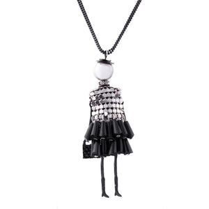 Dress Doll Pendant Necklace Women Girl Crystal Beads Long Sweater Chain Statement Charm Choker Fashion Jewelry Accessories
