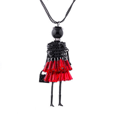 Dress Doll Pendant Necklace Women Girl Crystal Beads Long Sweater Chain Statement Charm Choker Fashion Jewelry Accessories