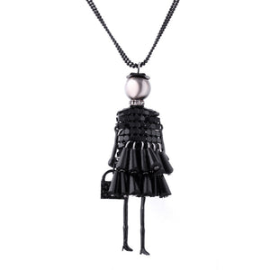 Dress Doll Pendant Necklace Women Girl Crystal Beads Long Sweater Chain Statement Charm Choker Fashion Jewelry Accessories