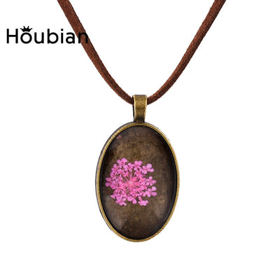 Dried Flowers Glass Necklace Creative Plant Pendant Crystal Necklace for Women Gift Wedding Mother's day