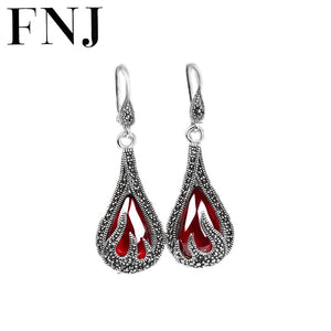 Drop Earrings Red Stone 925 Silver Earring New Fashion Cubic Zircon 100% S925 Sterling Silver boucle for Women Jewelry
