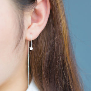 Drop Earrings for Women Solid 925 Sterling Silver Fine Jewelry Pull Thread Cutely Lucky Star Threader Long Chain For Party