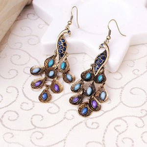 Drop earrings For women Fashion Vintage Crystal Earring Peacock Eardrop Christmas Accessories Creative Gift