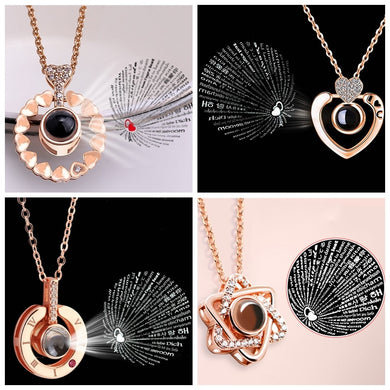 New Rose Gold 100 Languages I Love You Projection Pendant Necklace Romantic Love Memory Wedding Necklace