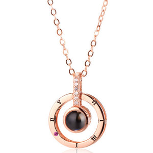 New Rose Gold 100 Languages I Love You Projection Pendant Necklace Romantic Love Memory Wedding Necklace