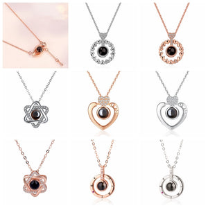 New Rose Gold 100 Languages I Love You Projection Pendant Necklace Romantic Love Memory Wedding Necklace