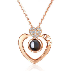 New Rose Gold 100 Languages I Love You Projection Pendant Necklace Romantic Love Memory Wedding Necklace