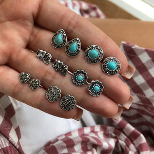 Bohemia Earrings Metal Classic Antique Silver Plated Elephant Stud Earrings Set Women Vintage Statement Jewelry