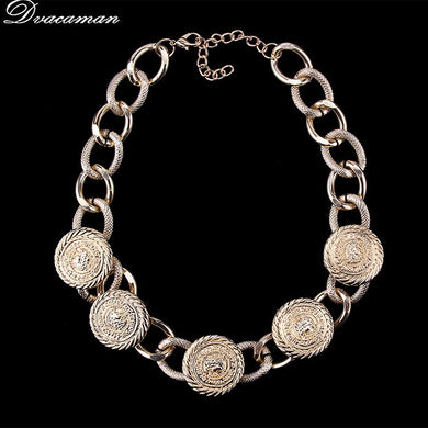 ZA New Metal Badges Statement Necklace Women Gold Color Chain Circles Choker Necklace Maxi Jewelry Bijoux Christmas