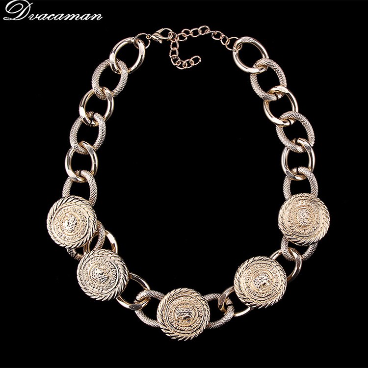 ZA New Metal Badges Statement Necklace Women Gold Color Chain Circles Choker Necklace Maxi Jewelry Bijoux Christmas