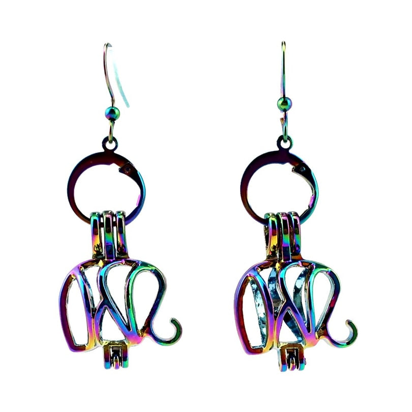 E-CC102 Rainbow Colors Elephant Drop Earring Beads Oyster Pearl Cage Dangel Earrings for Women Girl Ear Jewelry