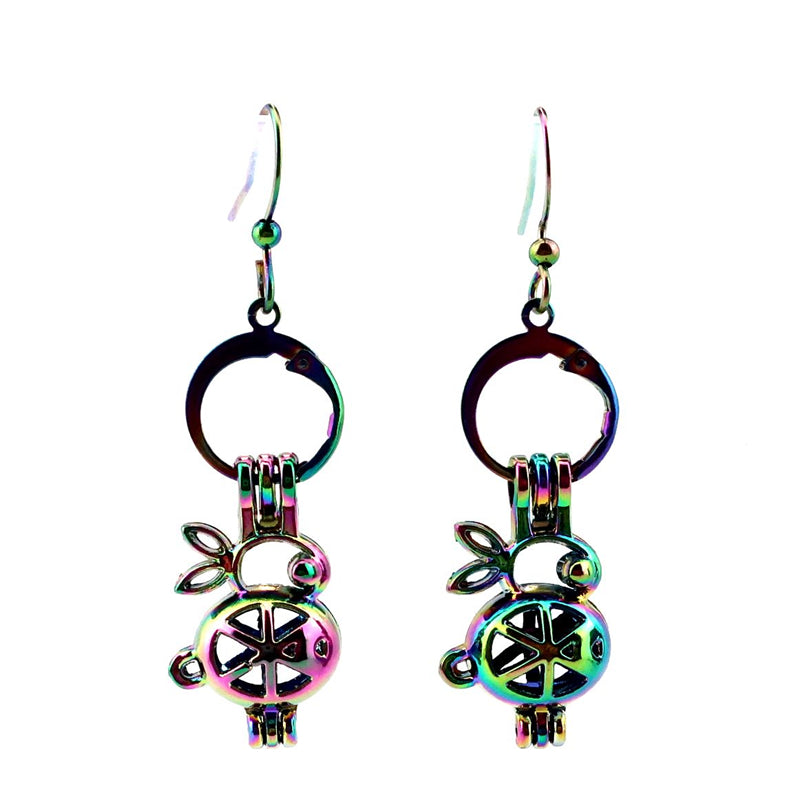 E-CC71 Rainbow Colors Rabbit Drop Earring Beads Oyster Pearl Cage Dangel Earrings for Women Girl Ear Jewelry