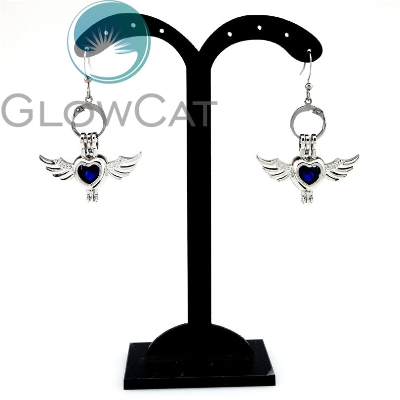 E-KK650 Heart Wings Openable Beads Pearl Cage Drop Earrings Hanging Dangle Locket Jewelry Ear Hook Brincos Women Girls