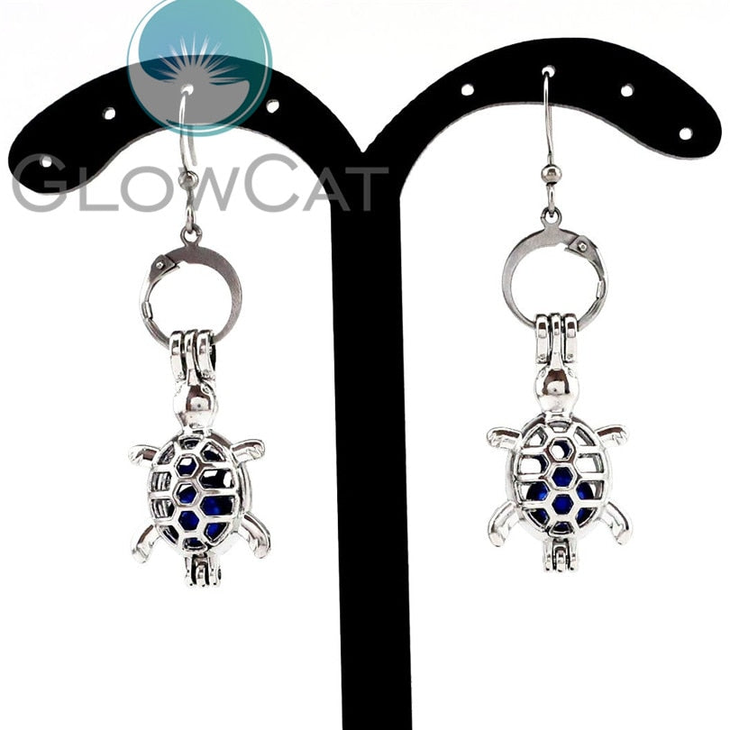 E-KK91 Cute Tortoise Openable Beads Pearl Cage Drop Earrings Hanging Dangle Locket Jewelry Ear Hook Brincos Women Girls