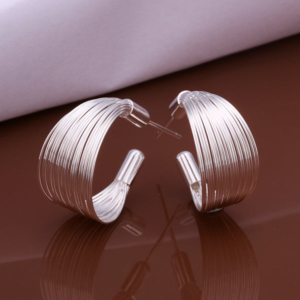 E005 liberan el envio 925 de la plata Esterlina 2015 joyeria de moda pendientes para las mujeres Multi-linea pequena earrins