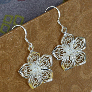 E035 Wholesale Silver plated earrings, silver fashion jewelry, Flower Earrings /atgajknasb