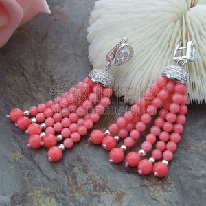 E050110 2.5 Pink Coral Earrings CZ Pave Setting