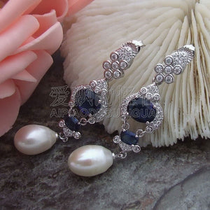 E061714 2.3 White Pearl CZ Earrings-925 Sliver Hook