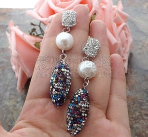 E062914 White Keshi Pearl Multi Color Crystal Earrings