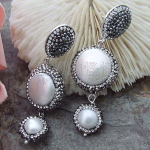 E072114 15mm White Coin Pearl Earrings