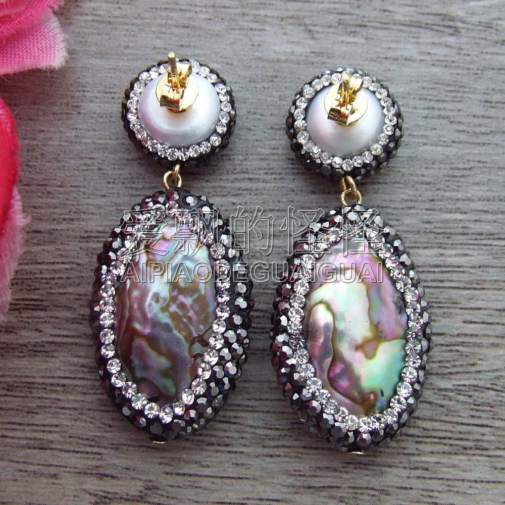 E101414 Abalone Shell Pearl Trimmed With Marcasite Earrings