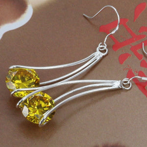 E163Silver plated Earring fashion jewelry earrings The three clamp Yellow zircon earrings /jroa sixa